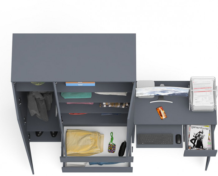 Мори компьютерный стол МС-1 правый + Шкаф МШ1200.1, графит