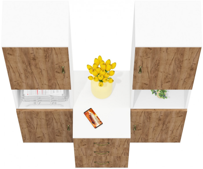 Лидер-8 Пенал + Пенал + Тумба МД 3.16, цвет белый шагрень/крафт золото, ШхГхВ 120х50х190 см., универсальная сборка