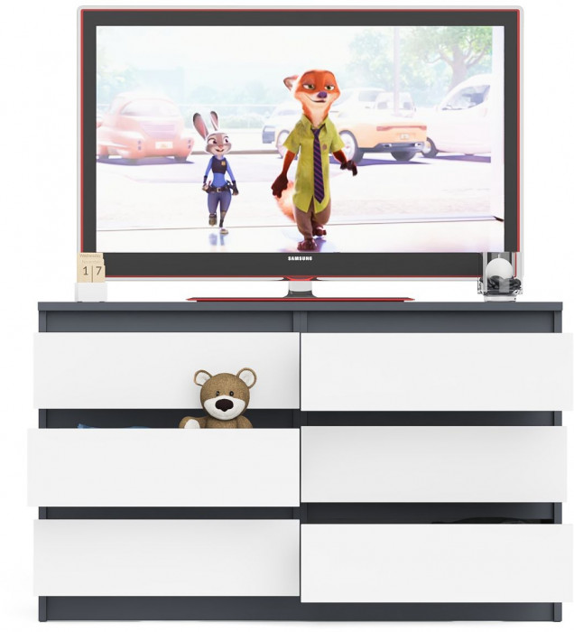 Мори Комод МК1200.6, цвет графит/белый, ШхГхВ 120,4х41х73 см.