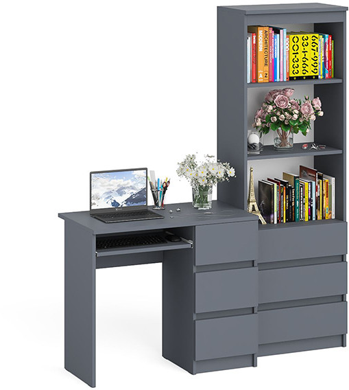 Мори компьютерный стол МС-6 правый + Стеллаж МСТ600.3, графит