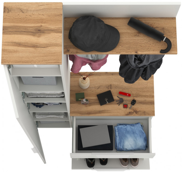 Октава Прихожая 14, белый шагрень/дуб крафт золотой/фасады МДФ белый шагрень