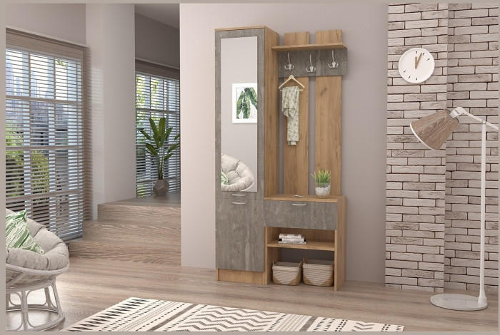 Прихожая Иннэс-3 (Белый глянец/Дуб Крафт Золотой)