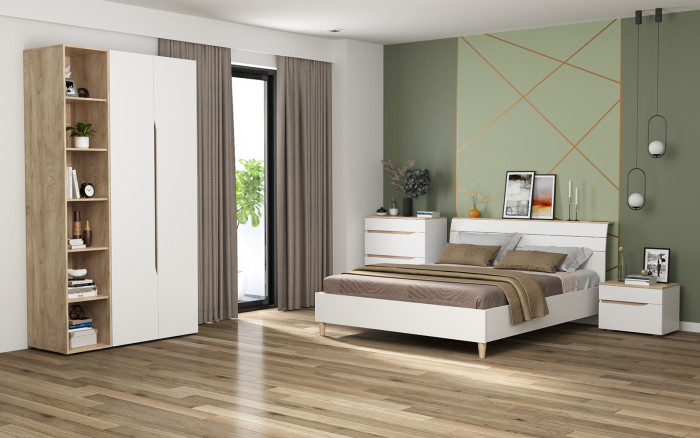 Муссон Спальня № 14, цвет белый/дуб эндгрейн элегантный, ортопед, сп. м. 1600х2000 мм., б/м