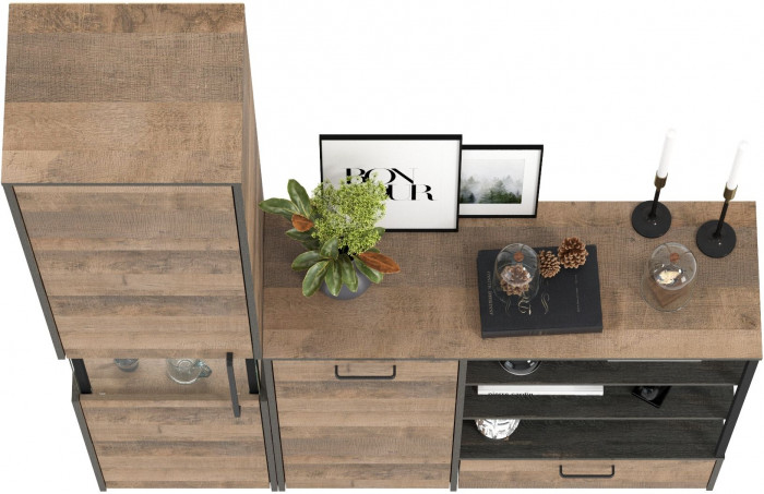 Трувор 13.205 Шкаф-пенал с витриной + 13.307.01 Комод, дуб гранж песочный/интра