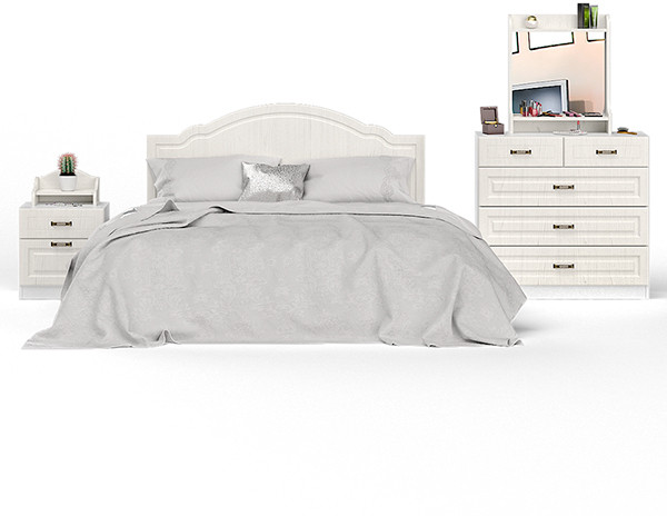 Ливерпуль Спальня № 5 Кровать 11.08ОСН + Тумба 08.146 + Полка 10.117 + Комод 10.103 + Полка 10.118