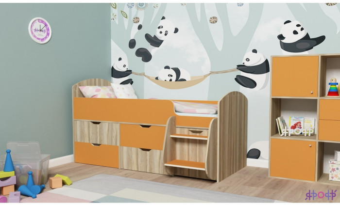 Кровать-чердак Малыш 7 (Дуб молочный/Ирис)