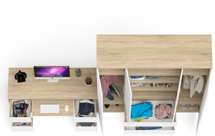 Мори Стол компьютерный МС-2 + Шкаф МШ1600.1, цвет дуб сонома/белый, ШхГхВ 295,8х50,4х209,6 см., универсальная сборка
