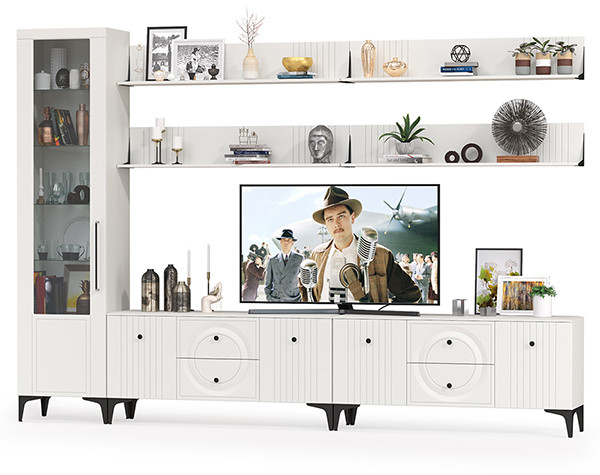 Валенсия Гостиная № 081, ЛДСП белый шагрень/МДФ белый шагрень