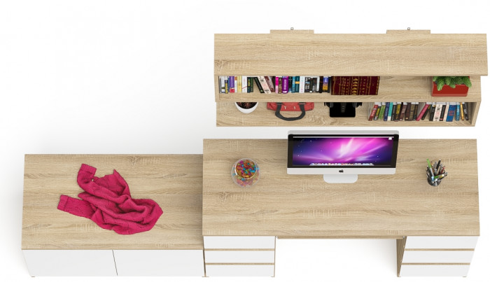 Мори компьютерный стол МС-2 + Тумба МА900.1 + Полка 1200, дуб сонома/белый