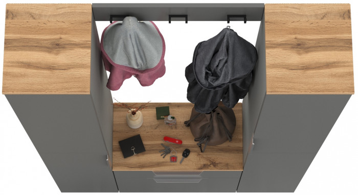 Октава Прихожая 19, цвет серый графит/дуб крафт золотой/фасады МДФ серый графит, ШхГхВ 129,3х35,4х197,6 см., универсальная сборка