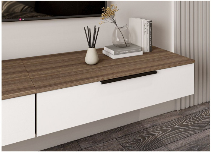 МС Роза Тумба подвесная 900.2, Ройс+ ручка скоба, Орех Франклин карамель/Белый скин