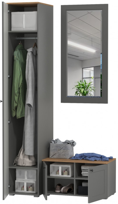 Остин Прихожая 24, цвет серый графит/дуб крафт золотой, ШхГхВ 120х54,3х229,6 см., универсальная сборка