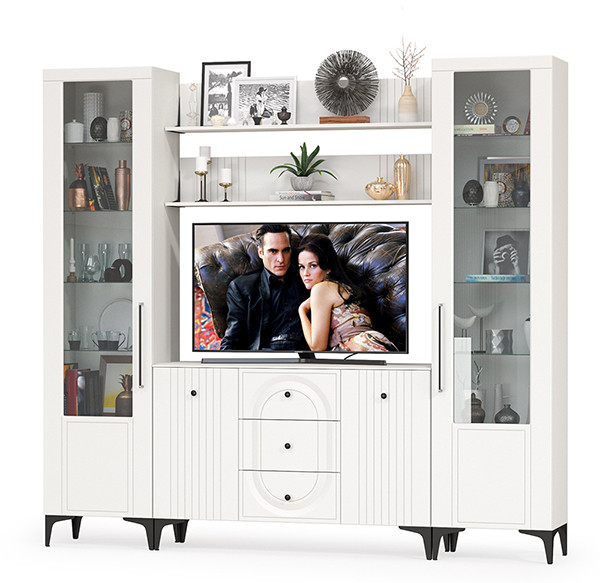 Валенсия Гостиная № 101, ЛДСП белый шагрень/МДФ белый шагрень