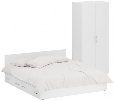 Кровать с ящиками 1800 + Шкаф 2-х створчатый Стандарт, белый
