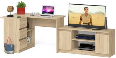 Мори компьютерный стол МС-16 левый + Тумба МТВ1200.1, дуб сонома