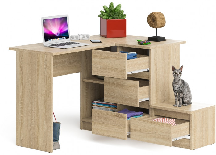 Мори компьютерный стол МС-16 правый + Тумба ТМП400.1, дуб сонома