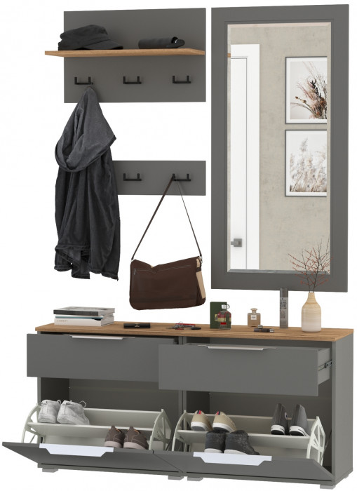 Октава Прихожая 40, серый графит/дуб крафт золотой/фасады МДФ серый графит