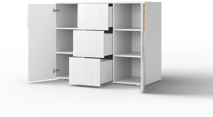 Комод 2 двери/3 ящика "Оливия" - Белый текстурный/Ясень белый