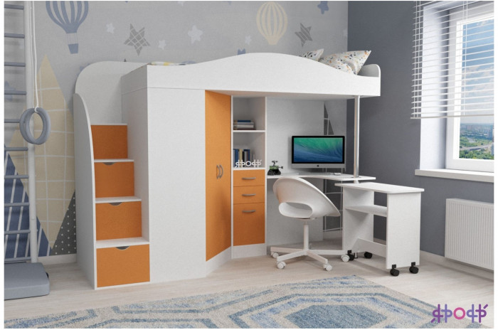 Кровать-чердак Юниор 4 (Ясень Анкор Темный/Ясень Анкор темный)