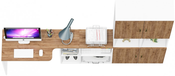 Лидер-8 Стол + Пенал + Пенал, цвет белый шагрень/крафт золото, ШхГхВ 245х50/30х75/190 см. или 115х50/160х75/190 см., НЕ универсальная сборка