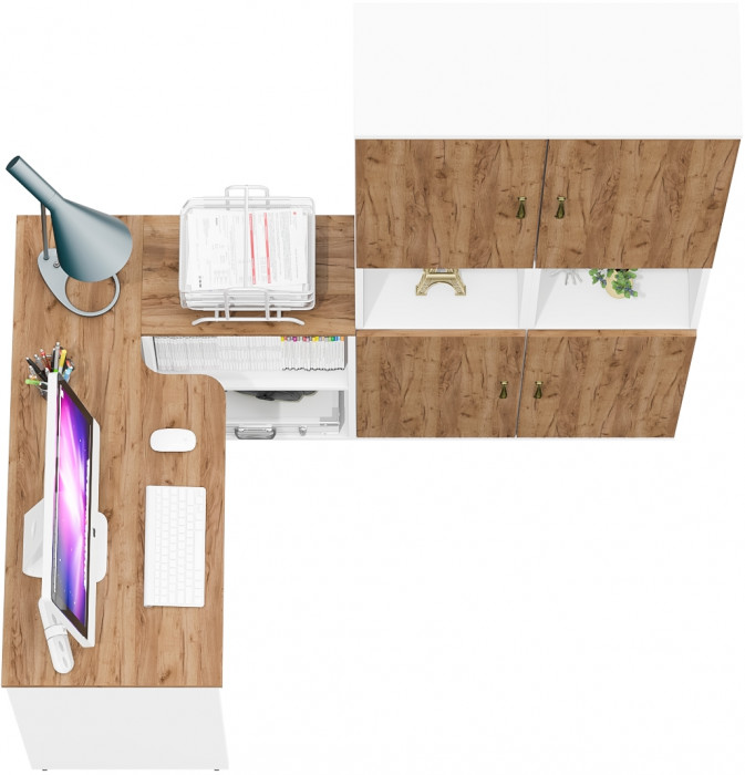 Лидер-8 Стол + Пенал + Пенал, цвет белый шагрень/крафт золото, ШхГхВ 245х50/30х75/190 см. или 115х50/160х75/190 см., НЕ универсальная сборка