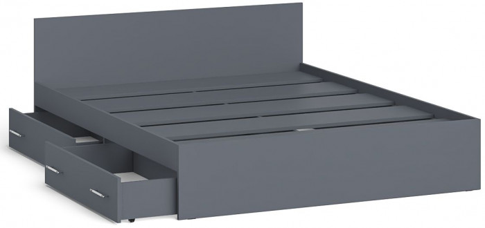 Мори Кровать с ящиками 1600, цвет графит, ШхГхВ 163,5х203,5х70 см., сп.м. 1600х2000 мм., без матраса, основание есть