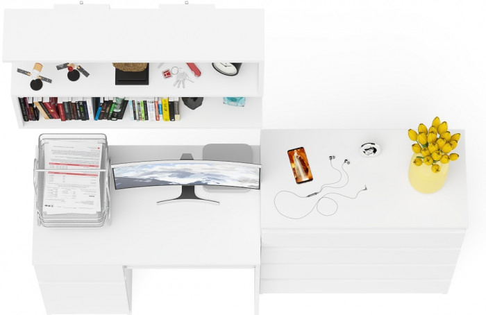 Мори Стол компьютерный МС-1 левый + Комод МК800.4 + Полка 900, цвет белый, ШхГхВ 170,4х50х209,6 см., НЕ универсальная сборка