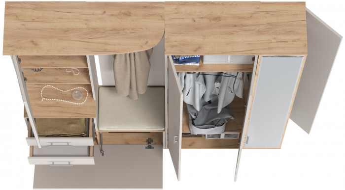 Прихожая Домино 5, цвет дуб крафт золотой/кашемир серый, ШхГхВ 188х36х202 см., универсальная сборка