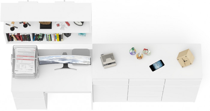 Мори компьютерный стол МС-1 левый + Комод МК1200.4 + Полка 900, белый