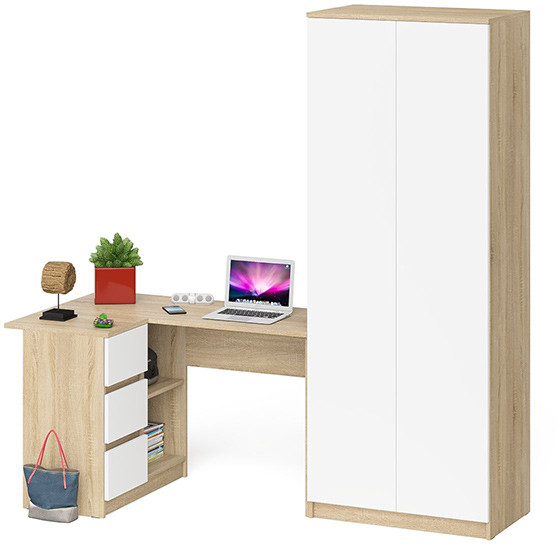 Мори компьютерный стол МС-16 левый + Шкаф МШ800.1, дуб сонома/белый