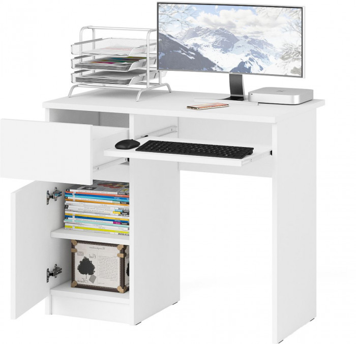 Мори Стол компьютерный МС-1 левый, цвет белый, ШхГхВ 90х50х76,6 см., выдвижной ящик слева, НЕ универсальная сборка