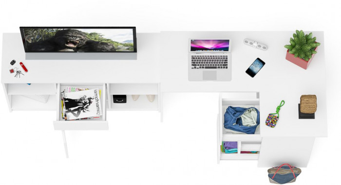 Мори Стол компьютерный МС-16 правый + Тумба МТВ1204.1, цвет белый, ШхГхВ 244,8х84,9х76,6 см., выдвижные ящики справа, НЕ универсальная сборка