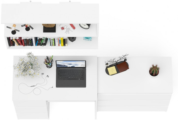 Мори Стол компьютерный МС-6 левый + Комод МК800.1 + Полка 900, цвет белый, ШхГхВ 170,4х50х209,6 см., НЕ универсальная сборка