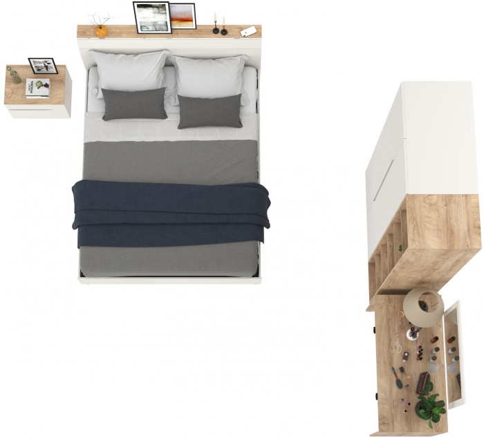 Муссон Спальня № 16, цвет белый/дуб эндгрейн элегантный, ортопед, сп. м. 1600х2000 мм., б/м