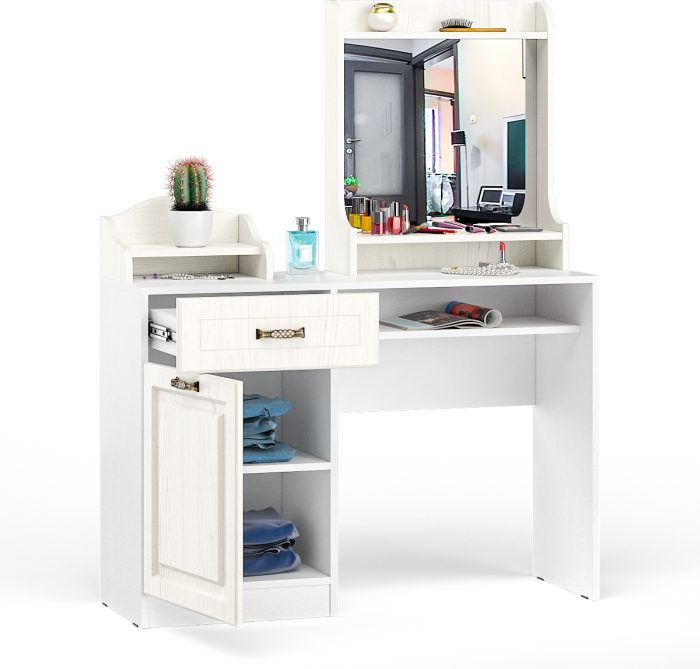 Ливерпуль Стол туалетный 12.46 + Полка 10.118 + Полка 10.117, ясень ваниль/белый