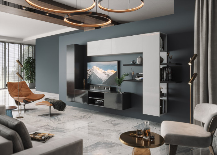 Модульная гостиная Альда, Черный глянец/Белый глянец