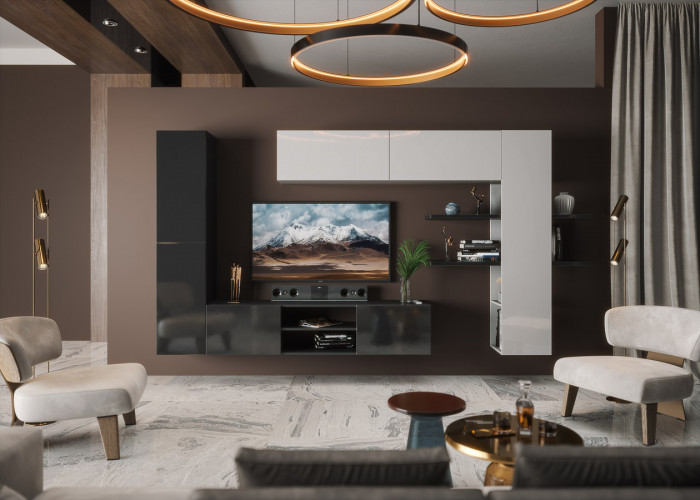 Модульная гостиная Альда, Черный глянец/Белый глянец