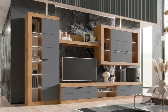 Прага Модульная Гостиная, вариант №2, Дуб Вотан/Графит