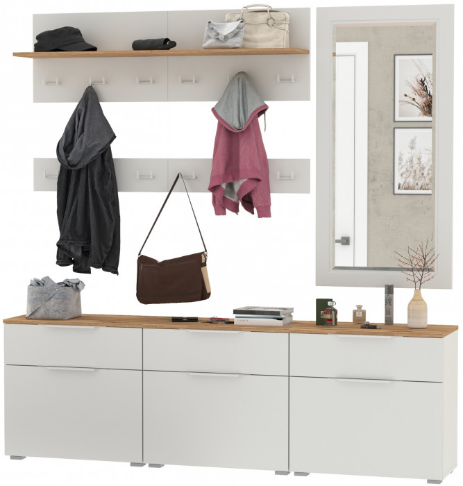 Октава Прихожая 41, белый шагрень/дуб крафт золотой/фасады МДФ белый шагрень