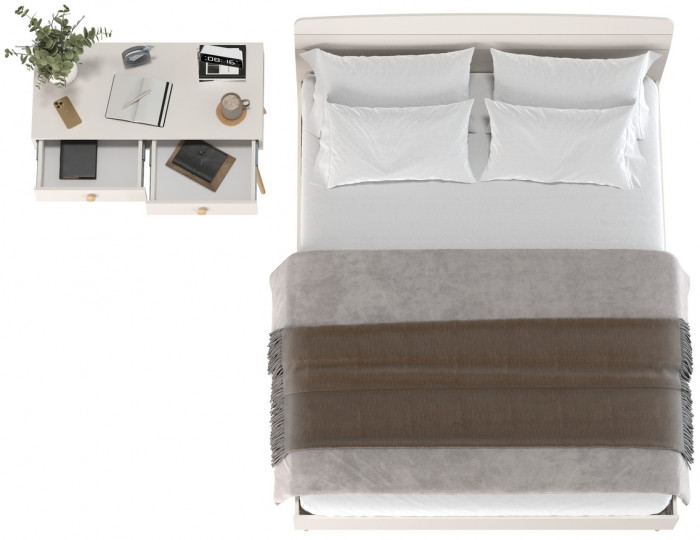 Афина Спальня Кровать 1600 + Стол, цвет кашемир серый, ШхГхВ 164,6х210,2х95,6 + 100х45х76 см., сп.м. 1600х2000 мм., б/м, основание есть