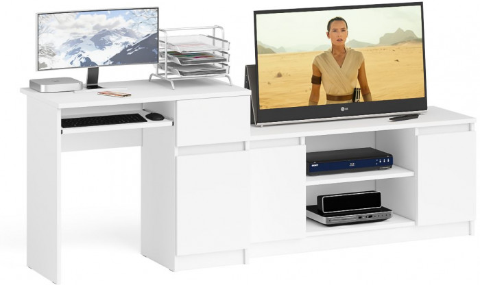 Мори Стол компьютерный МС-1 правый + Тумба МТВ1200.1, цвет белый, ШхГхВ 210,4х50х76,6 см., выдвижной ящик справа, НЕ универсальная сборка