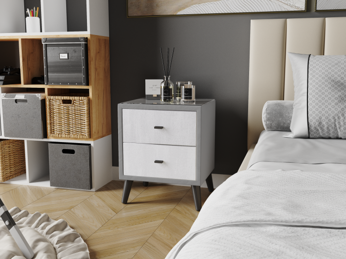 Тумба прикроватная интерьерная Ланс светло-серый/мдф холст белый