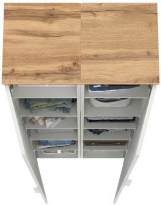 Октава 13.228 Шкаф-пенал + 13.228 Шкаф-пенал, цвет белый шагрень/дуб крафт золотой/фасады МДФ белый шагрень, ШхГхВ 64,4х35,3х197,6 см.