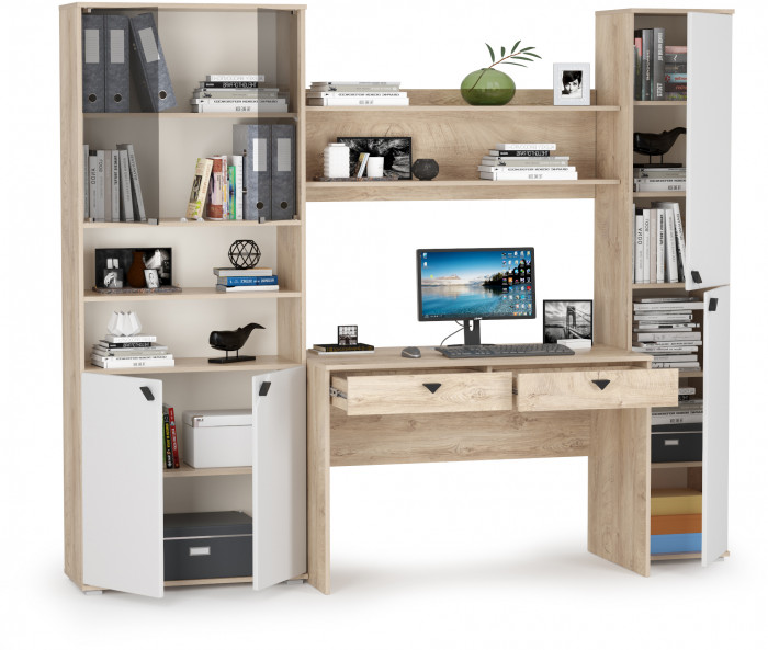 КР100 Бостон № 43, цвет дуб эндгрейн элегантный/фасады МДФ милк рикамо софт, 13.154+12.69+09.132+13.156, ШхГхВ 230,6х57,2х194,4 см., ун. сборка