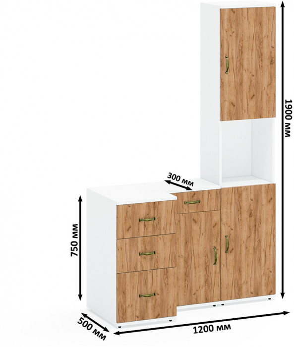 Лидер-8 Пенал + Тумба МД 3.15 + Тумба МД 3.16, цвет белый шагрень/крафт золото, ШхГхВ 120х50х190 см., универсальная сборка