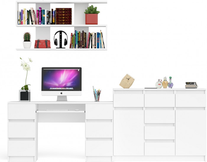 Мори компьютерный стол МС-2 + Комод МК1200.4 + Полка 1200, белый