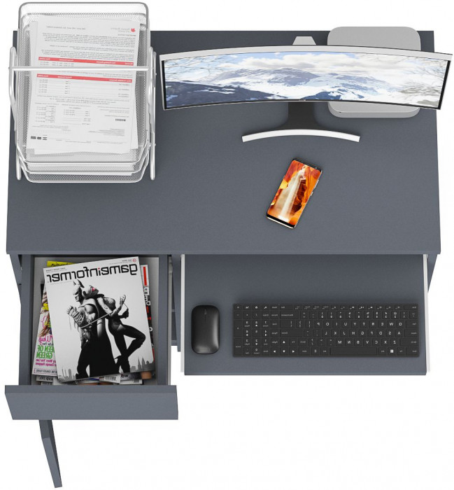 Мори Стол компьютерный МС-1 левый, цвет графит, ШхГхВ 90х50х76,6 см., выдвижной ящик слева, НЕ универсальная сборка