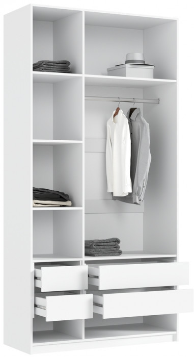 Марвэл Шкаф 3-х створчатый 1200, с доп.ящиками, Белый/Браш вайт