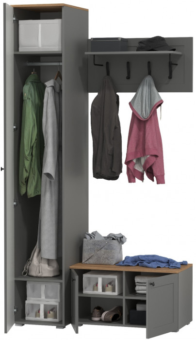 Остин Прихожая 25, цвет серый графит/дуб крафт золотой, ШхГхВ 120х54,3х229,6 см., универсальная сборка