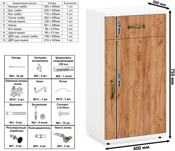 Лидер-8 Стол + Стол + Пенал МД 22Б + Тумба МД 3.15, белый шагрень/крафт золото